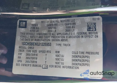 2018 Chevrolet Colorado Wt из США, поврежденный, VIN 1GCHSBEN0J1226953